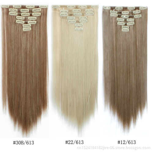 16 clips 7 pieces Long Straight Synthetic Hair Extensions Clips in High Temperature Fiber 21 Colors Clip in Hair in Stock